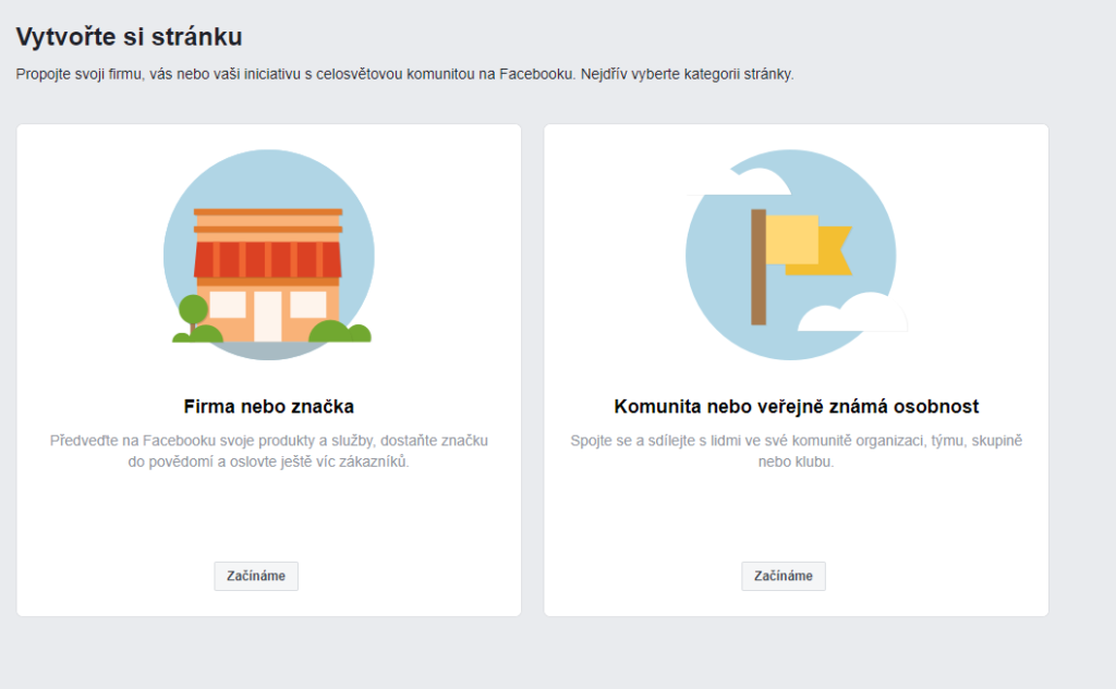 Tvorba firemní Facebook stránky - výběr kategorie