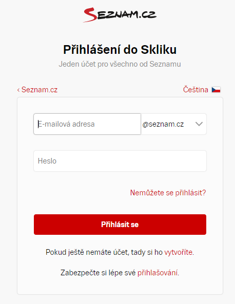 Přihlášení do Skliku